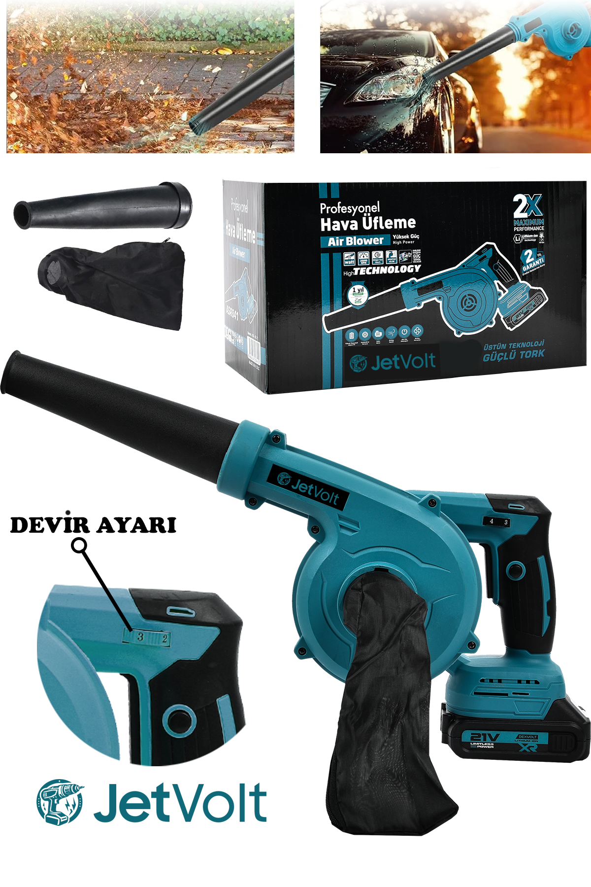 JetVolt 21V Şarjlı Kompresör Hava Üfleme Makinesi - Mavi