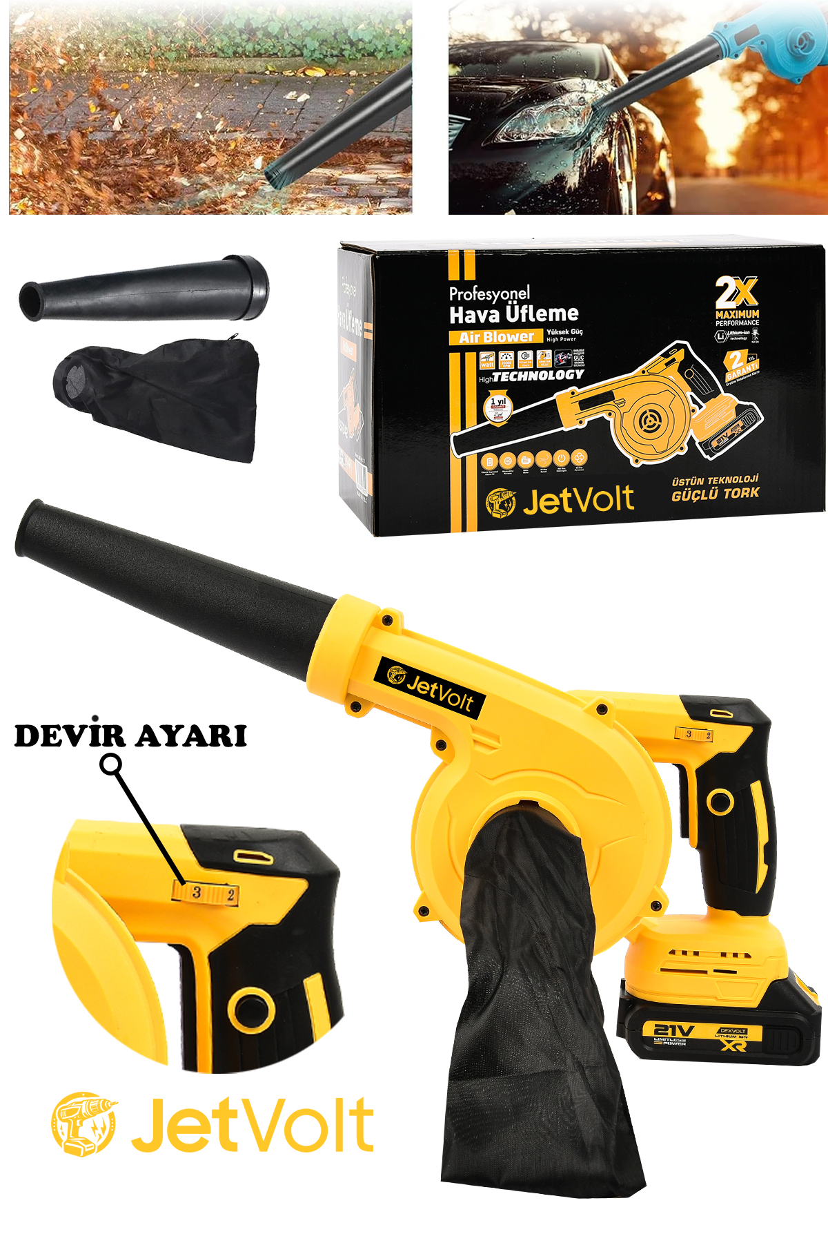JetVolt 21V Şarjlı Kompresör Hava Üfleme Makinesi - Sarı