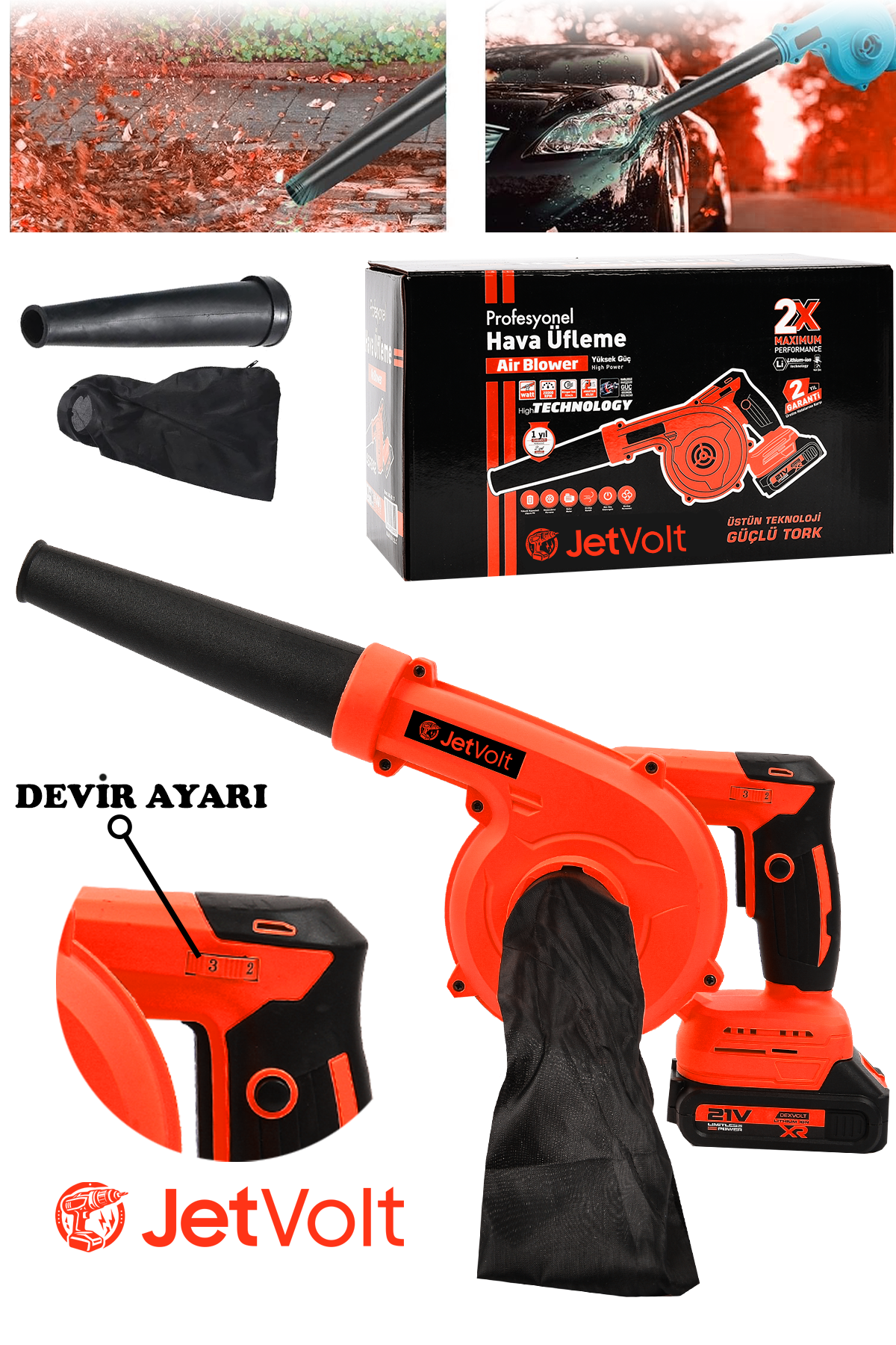 JetVolt 21V Şarjlı Kompresör Hava Üfleme Makinesi - Kırmızı