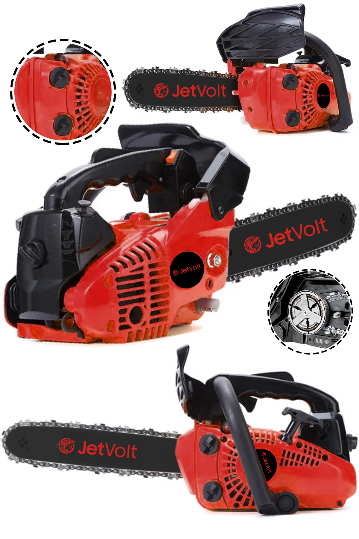 JetVolt 25cc Mini Benzinli Testere Ağaç Odun Dal Budama Ve Kesme Testeresi Hızar Motoru - Kırmızı