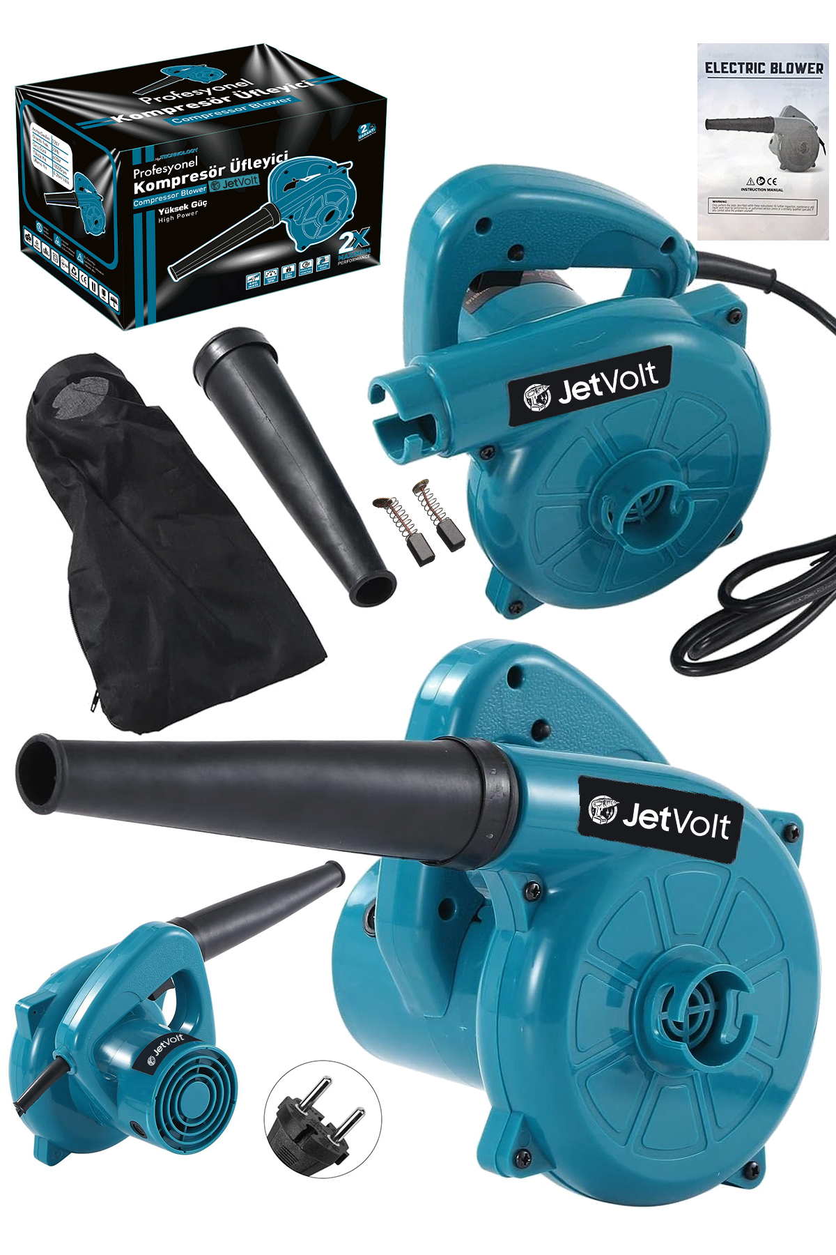 JetVolt 4100 Watt Hava Üfleme Emme Makinesi 6 Kademe Devir Ayarlı Elektrikli Hava Üfleme Körüğü Mavi