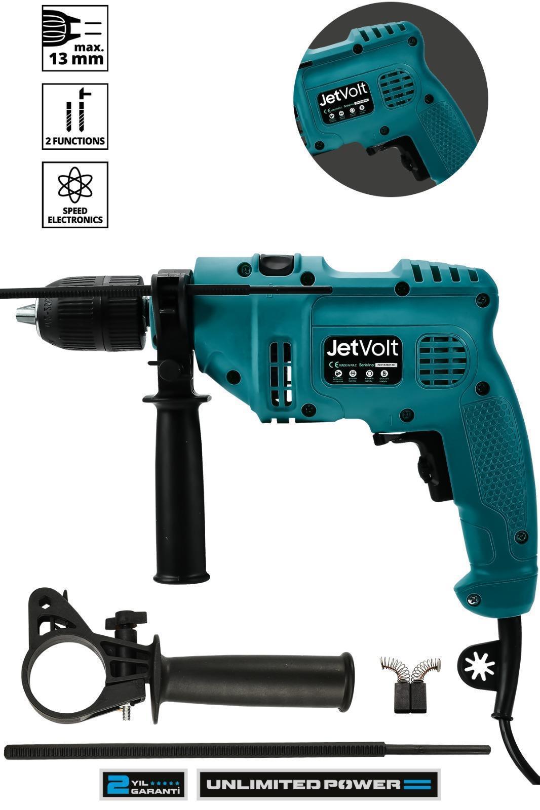 JetVolt 500W Darbeli Metal Şanzıman 13mm Elektrikli Matkap - Siyah