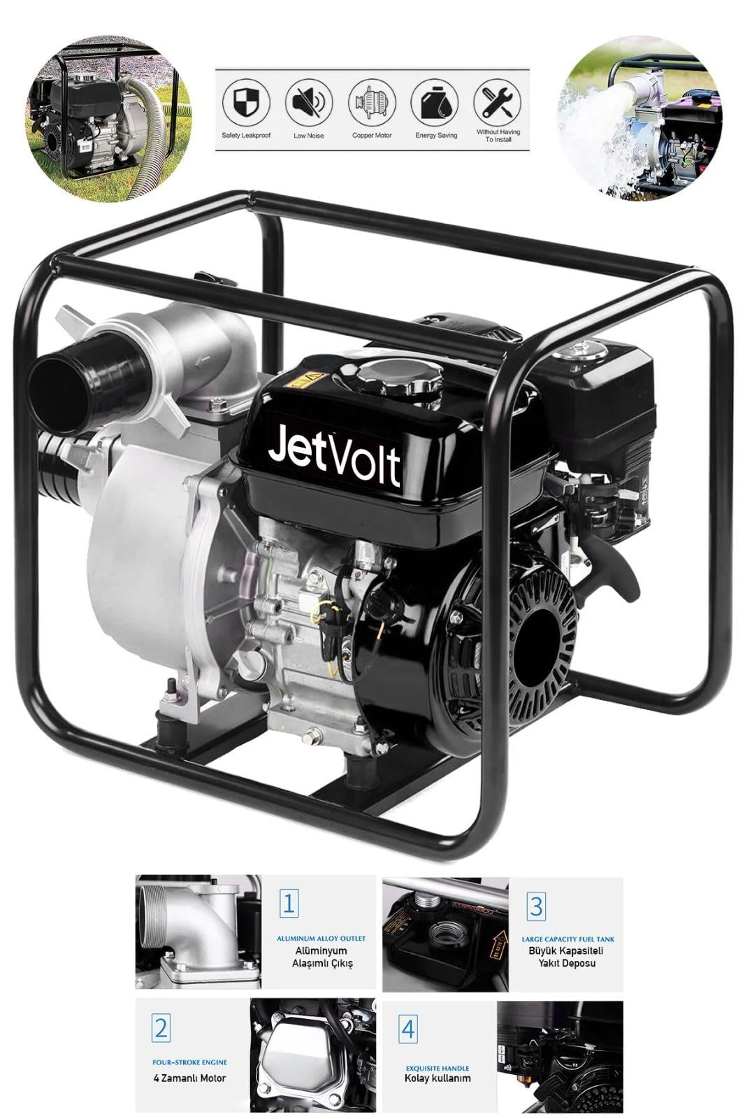 JetVolt Profesyonel 3 İnç Benzinli Su Pompası Motoru - Siyah