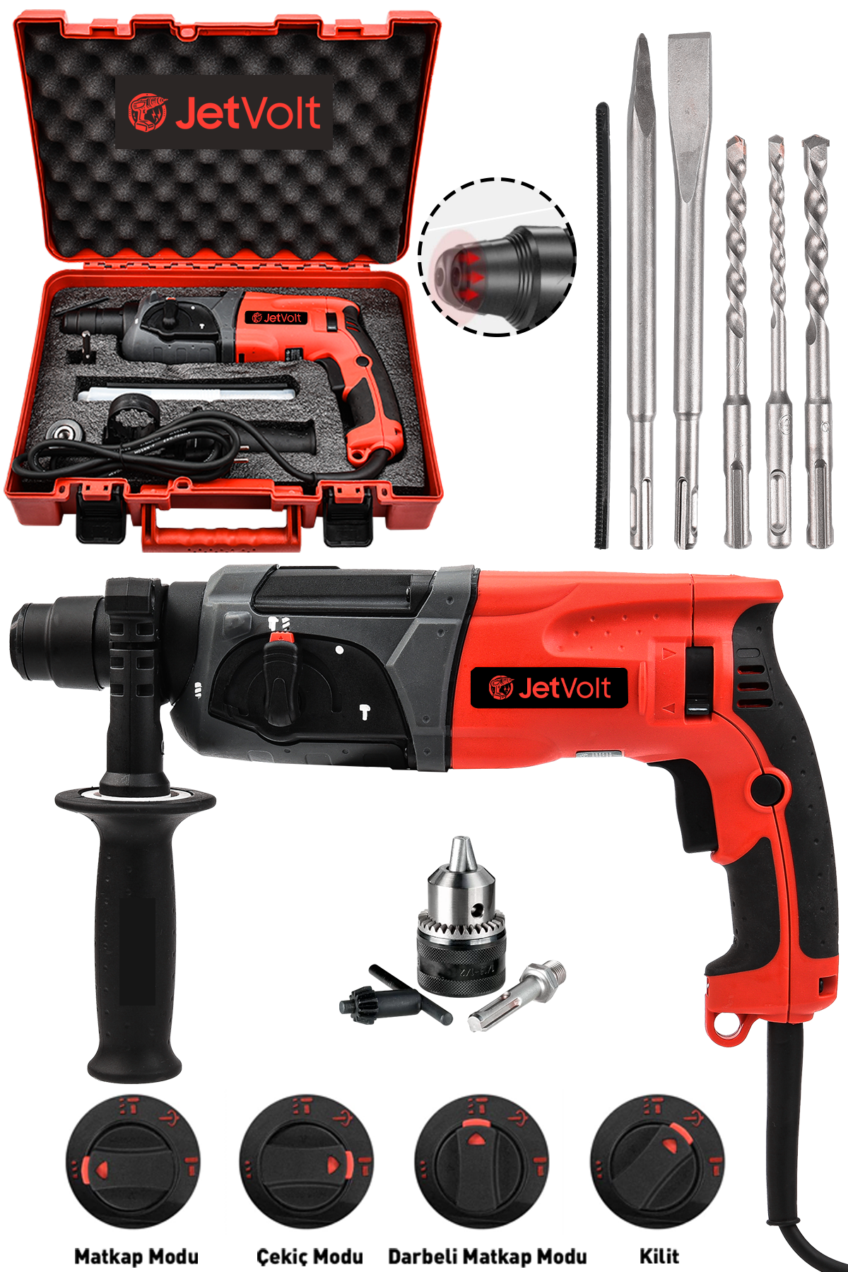 JetVolt Profesyonel 850W Darbeli Metal Şanzıman Kırıcı Delici Hilti Matkap - Kırmızı