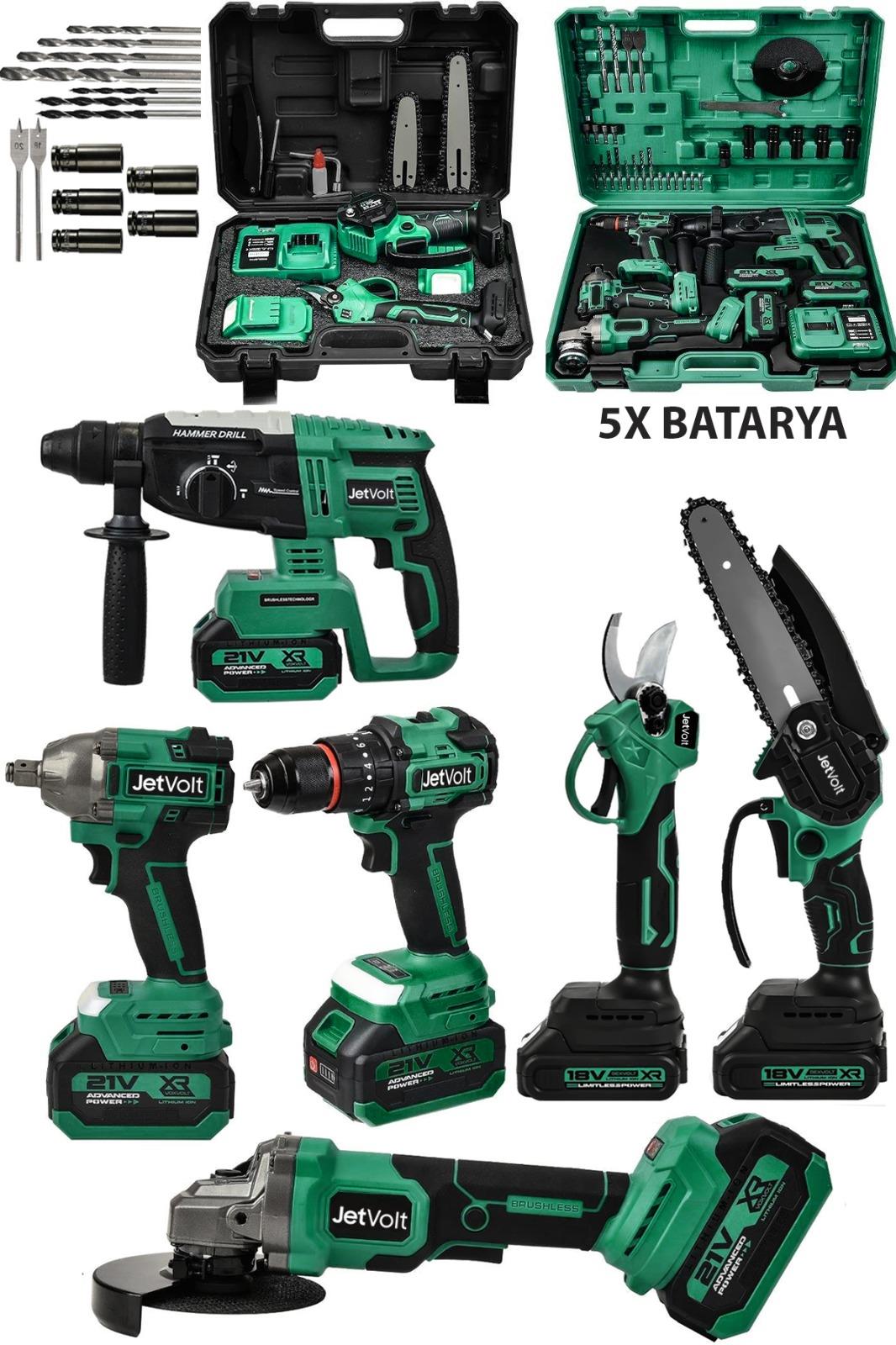 Ultra Profesyonel 21v 2.0ah 2 Çantalı 5 Bataryalı Kömürsüz Darbeli 6'lı Set - Yeşil