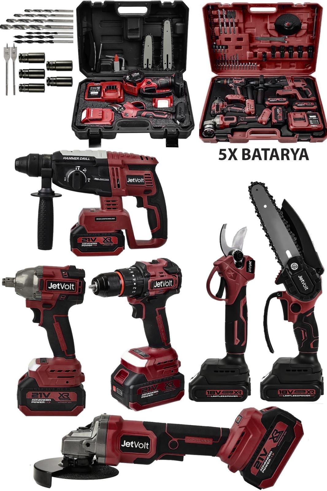 Ultra Profesyonel 21v 2.0ah 2 Çantalı 5 Bataryalı Kömürsüz Darbeli 6'lı Set - Kırmızı
