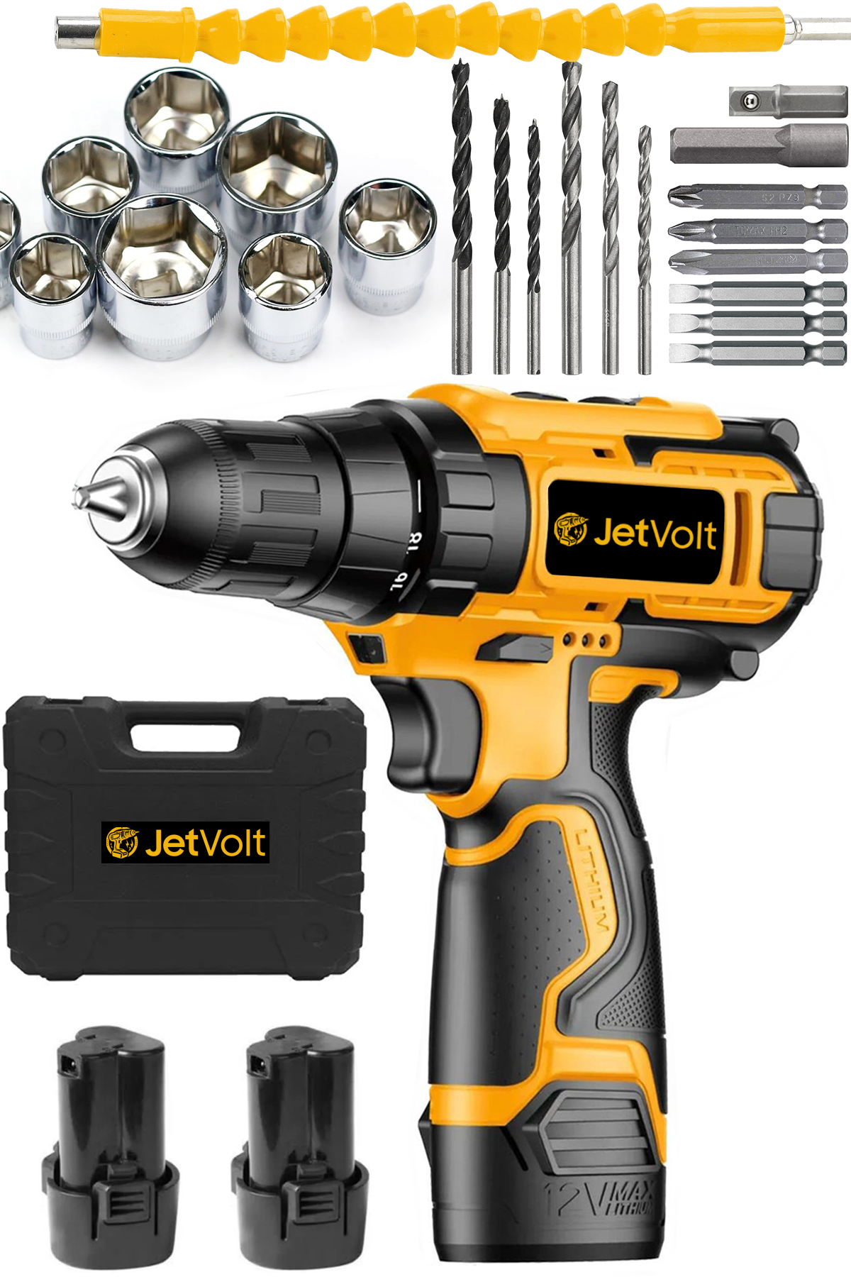 JetVolt 12V 1.5Ah Şarjlı Matkap 24 Parça - Sarı