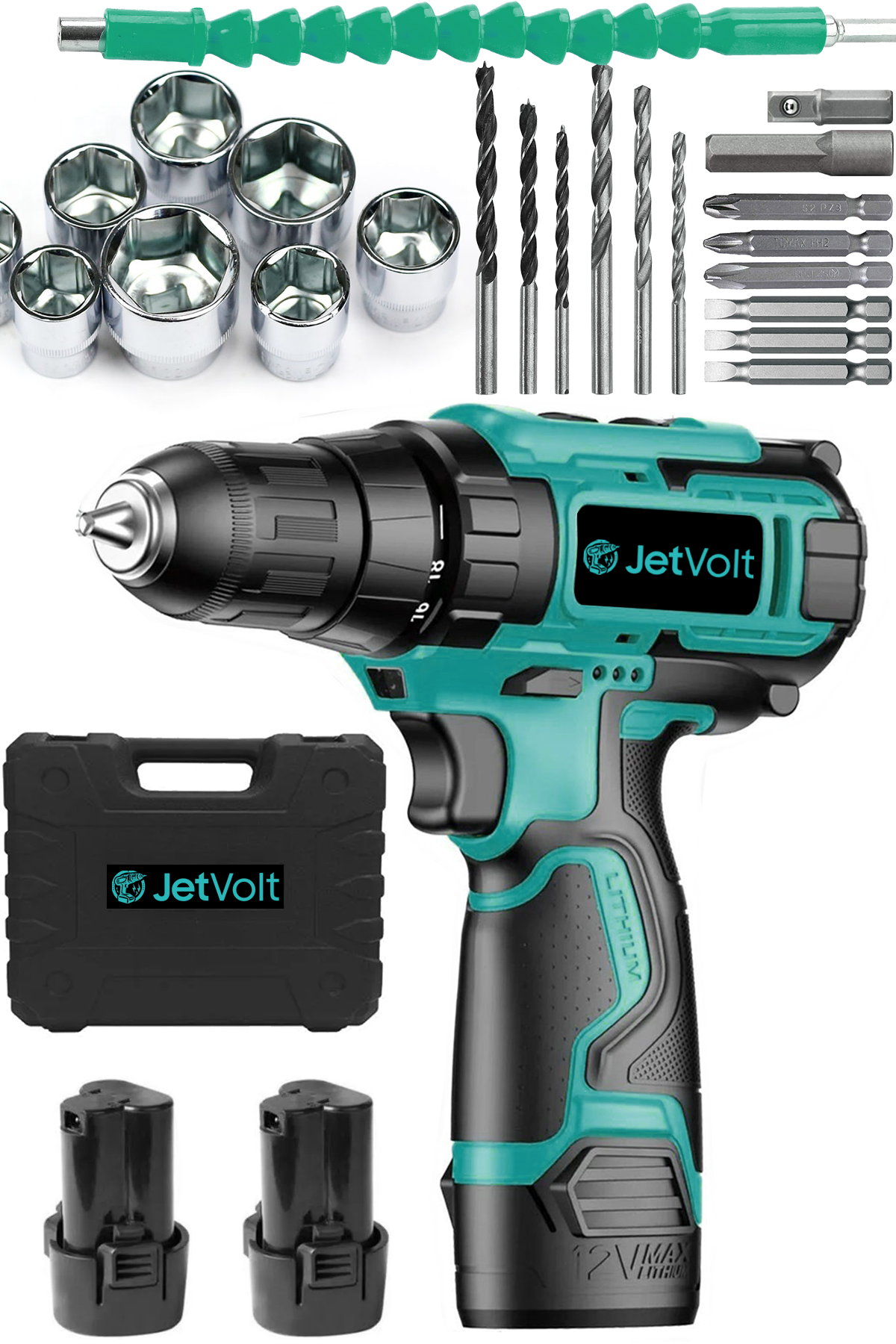 JetVolt 12V 1.5Ah Şarjlı Matkap 24 Parça - Mavi