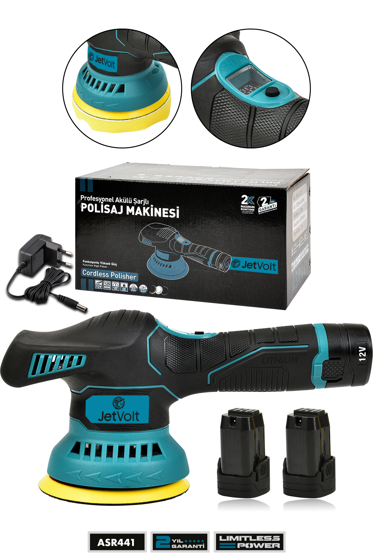 JetVolt 12V Orbital 8 Kademli Cila Pasta Parlatma Polisaj Makinesi Mavi