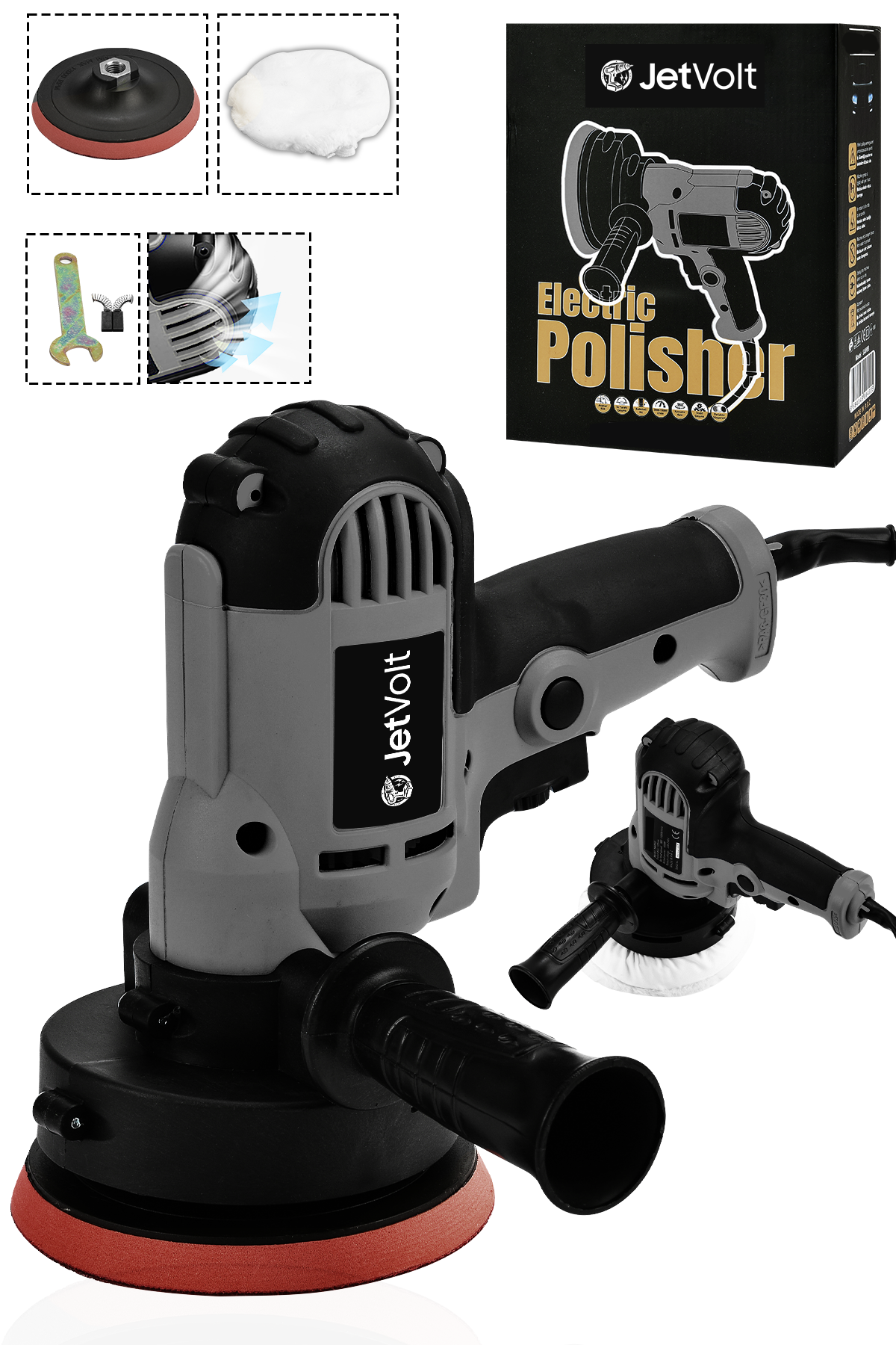 JetVolt 12V Orbital 8 Kademli Cila Pasta Parlatma Polisaj Makinesi - Gri