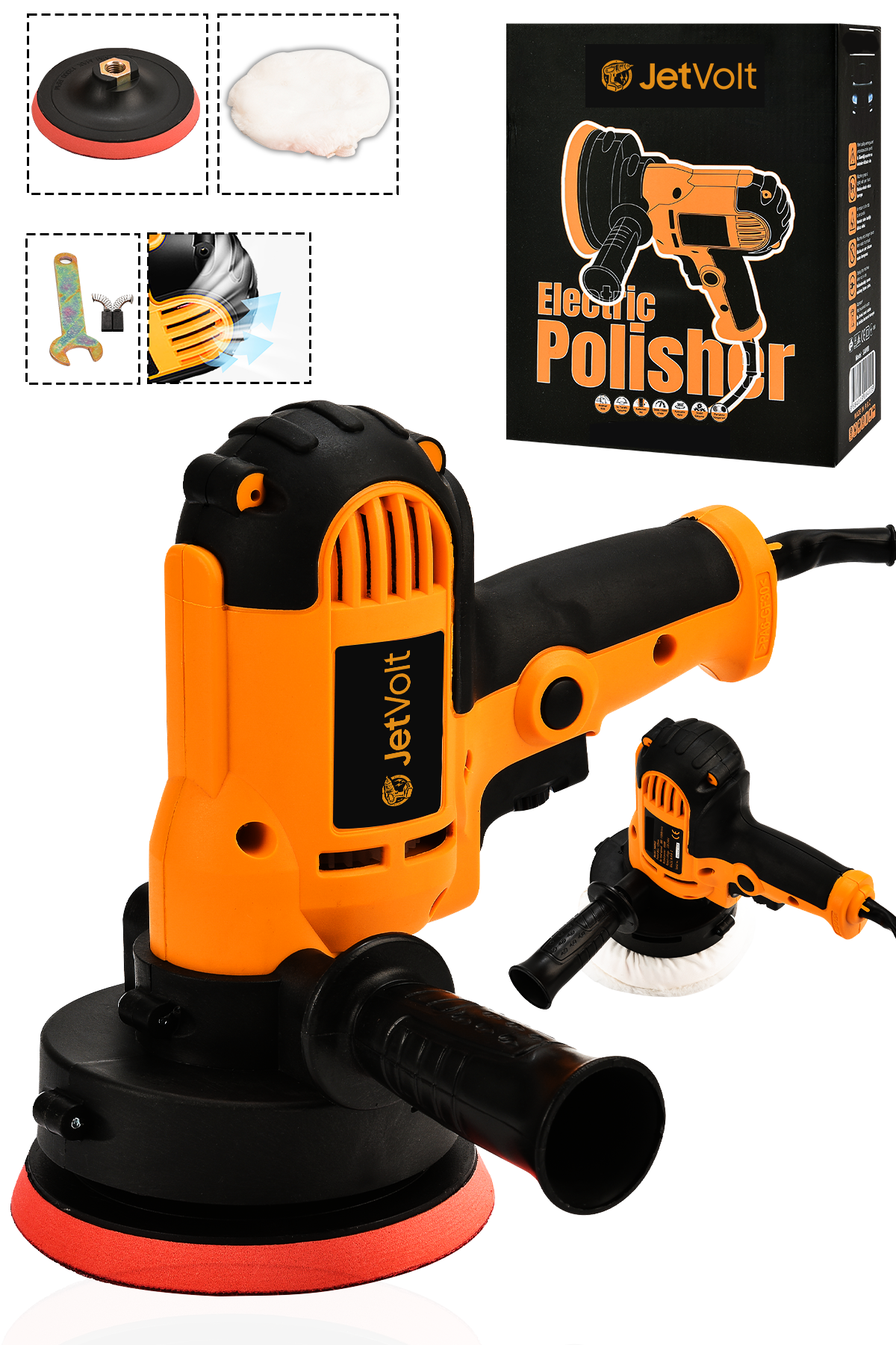 JetVolt 12V Orbital 8 Kademli Cila Pasta Parlatma Polisaj Makinesi - Turuncu