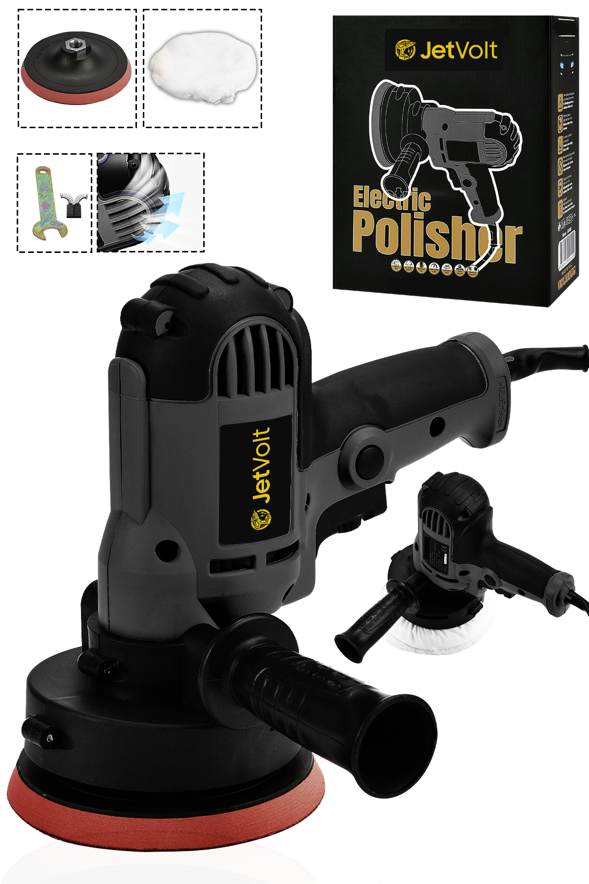 JetVolt 12V Orbital 8 Kademli Cila Pasta Parlatma Polisaj Makinesi - Siyah