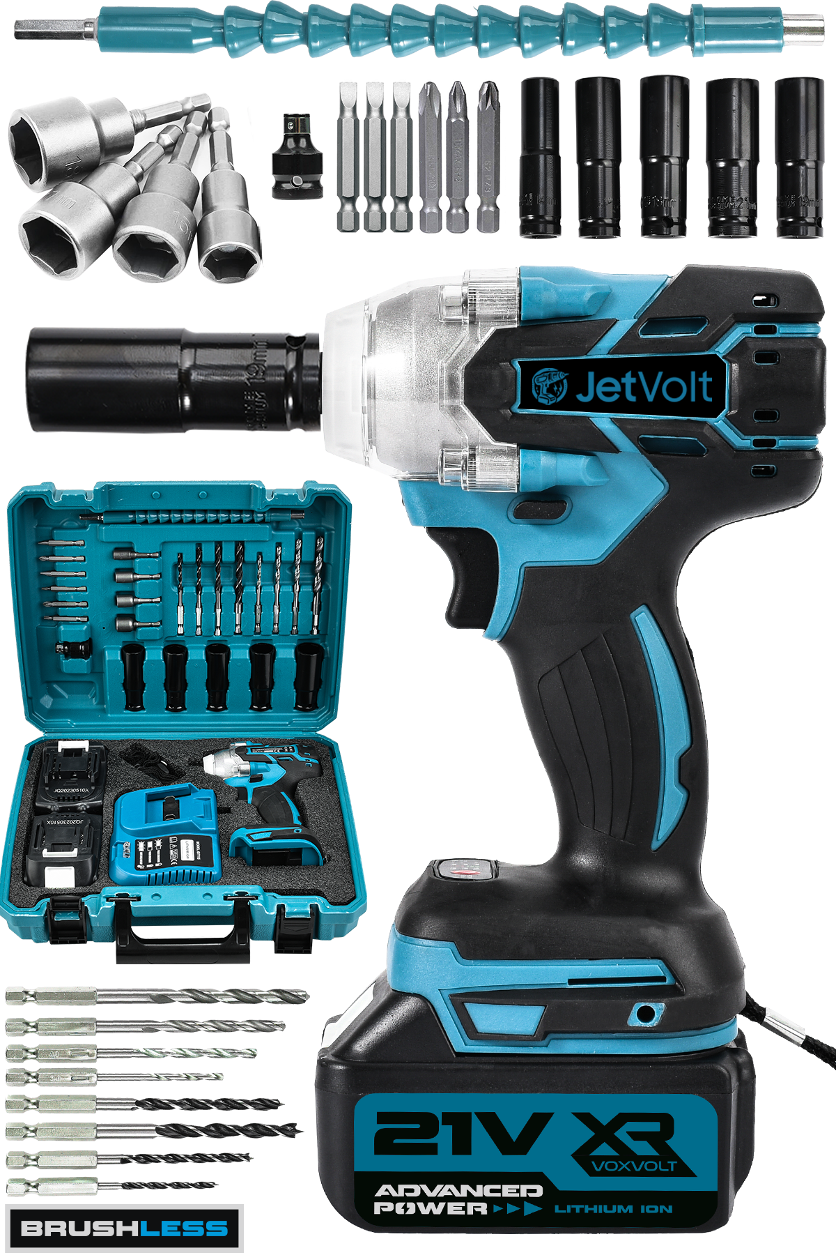 JetVolt 21V 2.0Ah Profesyonel Somun Sıkma Sökme Şarjlı Darbeli Matkap Akülü Vidalama - Mavi