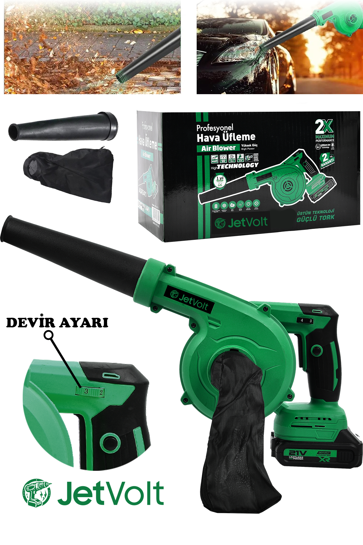 JetVolt 21V Şarjlı Kompresör Hava Üfleme Makinesi - Yeşil