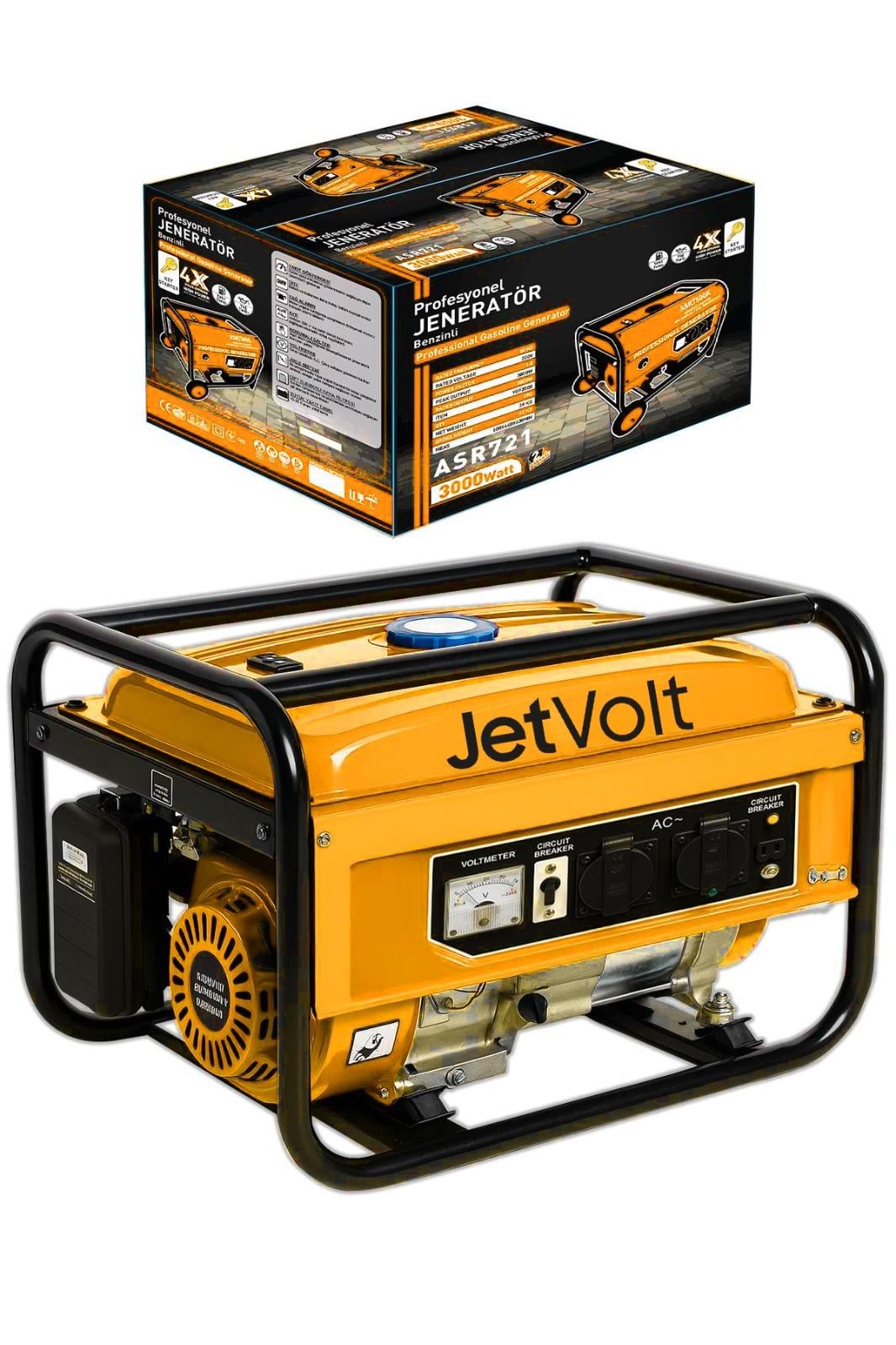 JetVolt 3 kVA 3000W Profesyonel Benzinli Monofoze Jeneratör Marşlı - Sarı