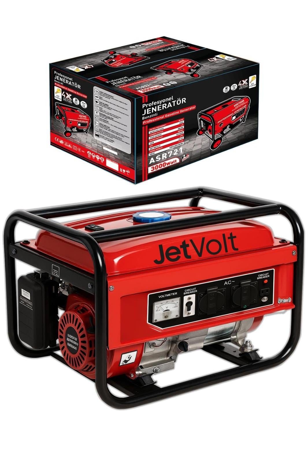 JetVolt 3 kVA 3000W Profesyonel Benzinli Monofoze Jeneratör Marşlı - Kırmızı