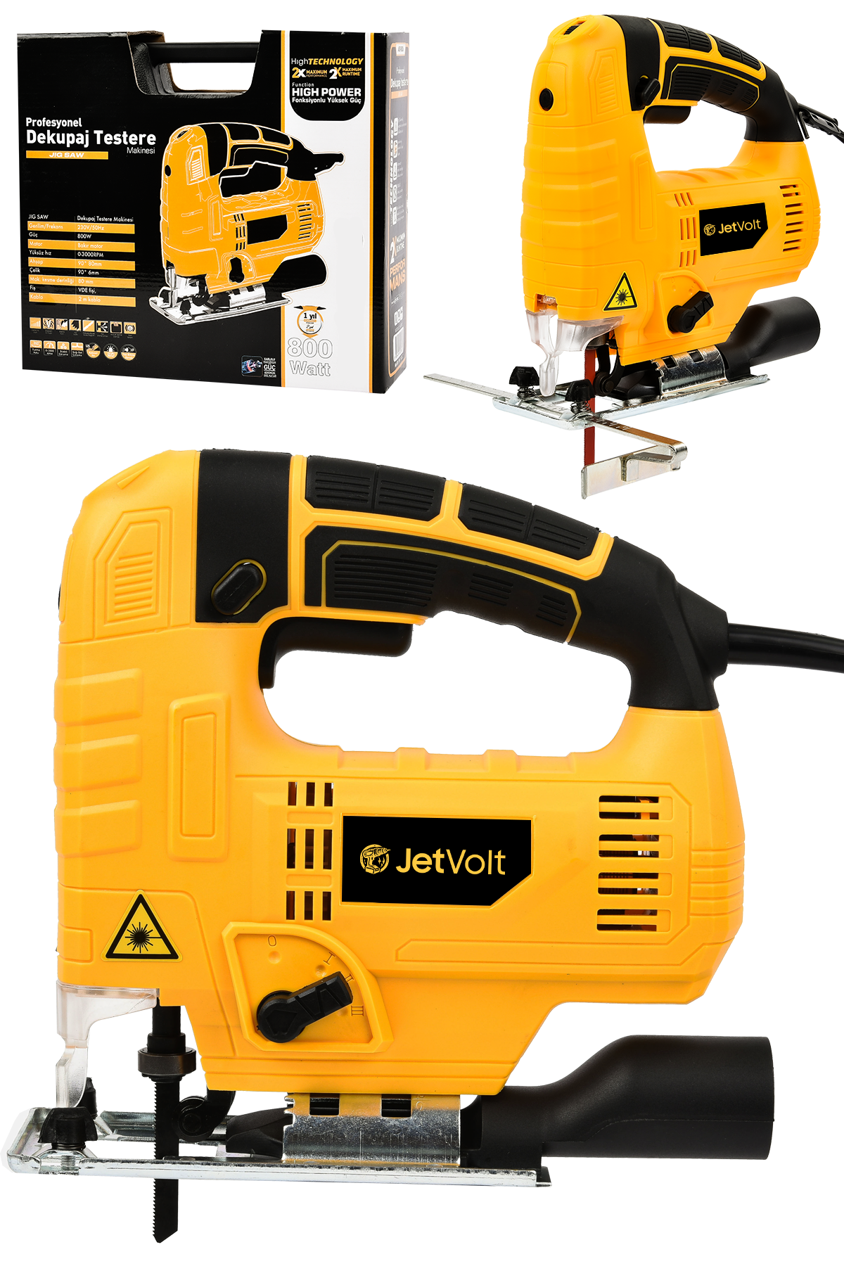 JetVolt 800W Bakır Sargılı Professional Devir Ayarlı Dekupaj Bıçkı Testere Makinası - Sarı