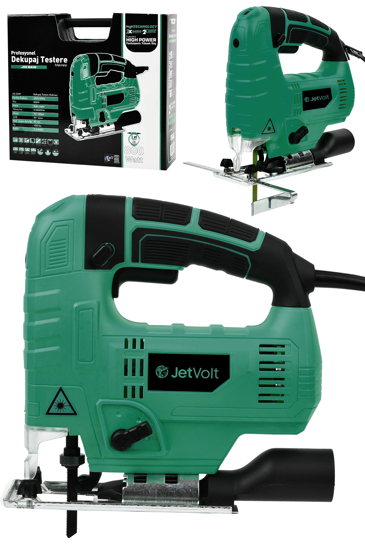 JetVolt 800W Bakır Sargılı Professional Devir Ayarlı Dekupaj Bıçkı Testere Makinası - Yeşil