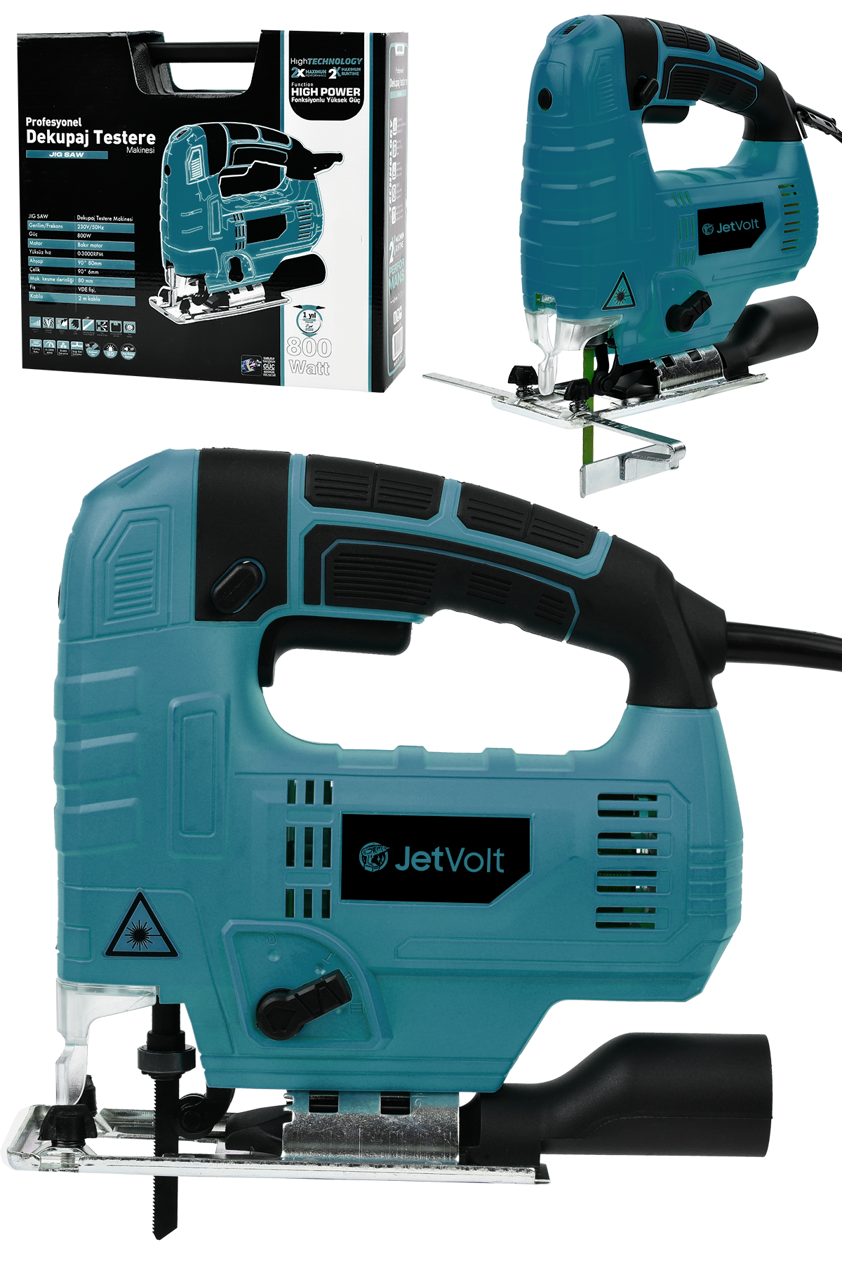 JetVolt 800W Bakır Sargılı Professional Devir Ayarlı Dekupaj Bıçkı Testere Makinası - Mavi