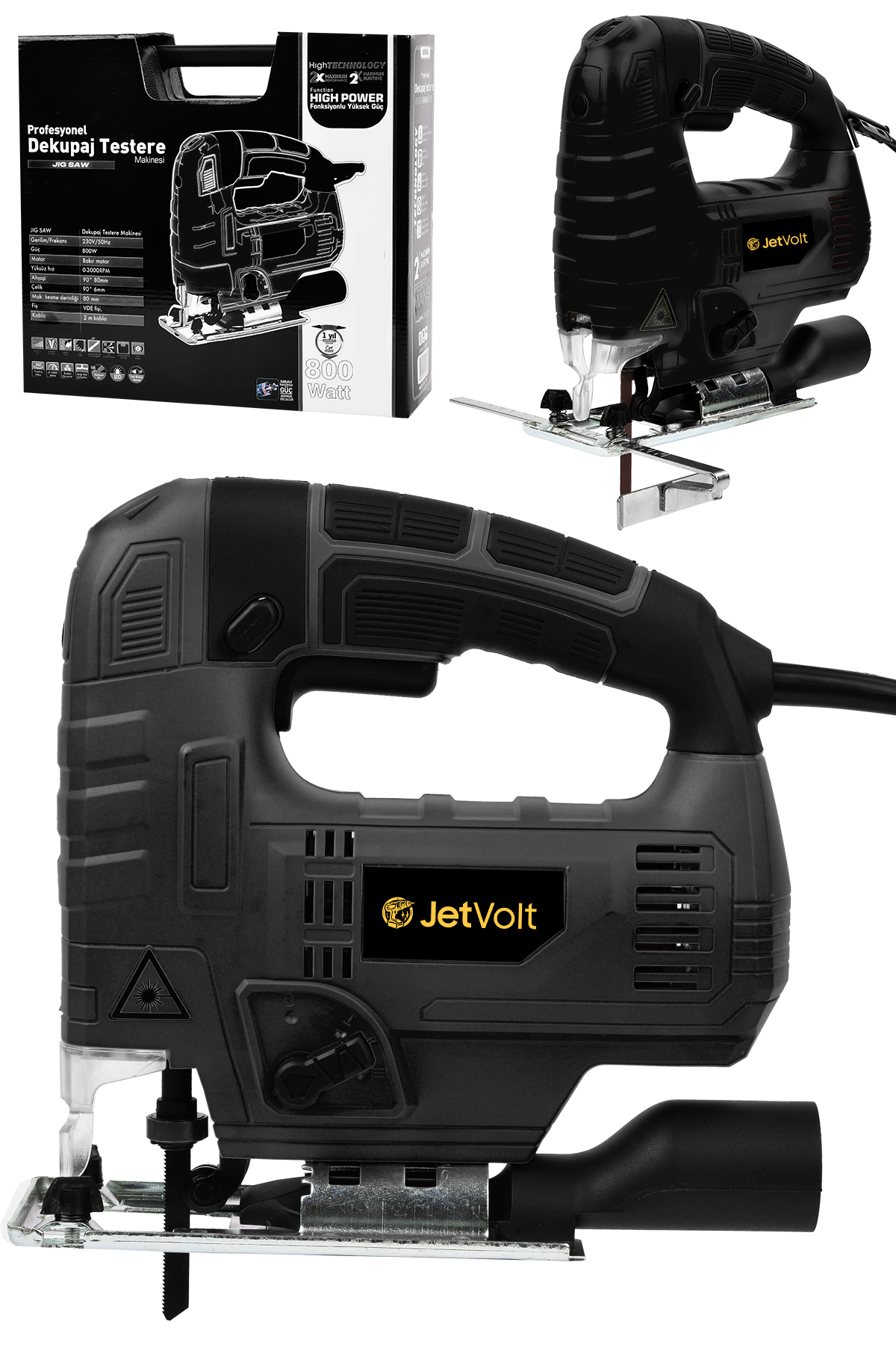 JetVolt 800W Bakır Sargılı Professional Devir Ayarlı Dekupaj Bıçkı Testere Makinası - Siyah