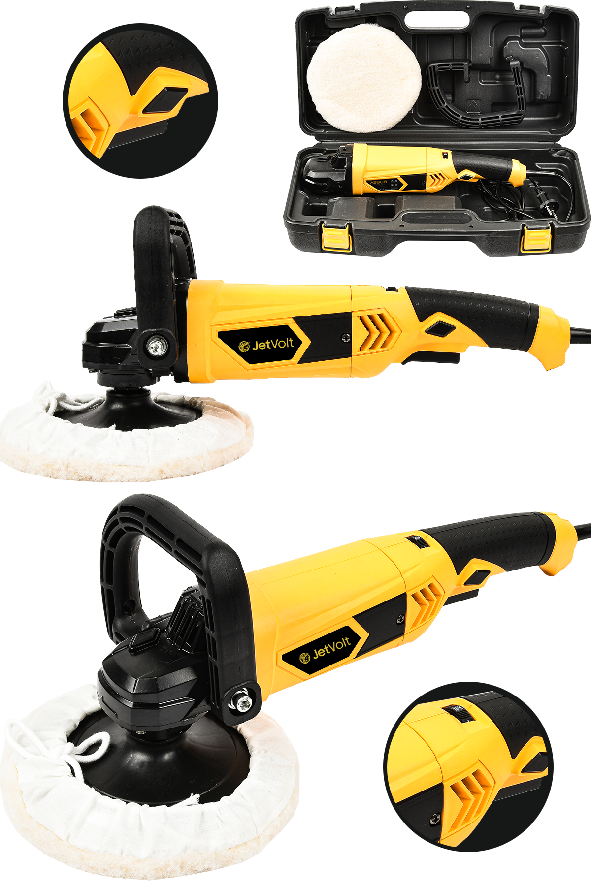 JetVolt Devir Ayarlı Polisaj Makinesi 6 Kademeli Pasta Cila Kiti 1300 Watt 180 mm - Sarı