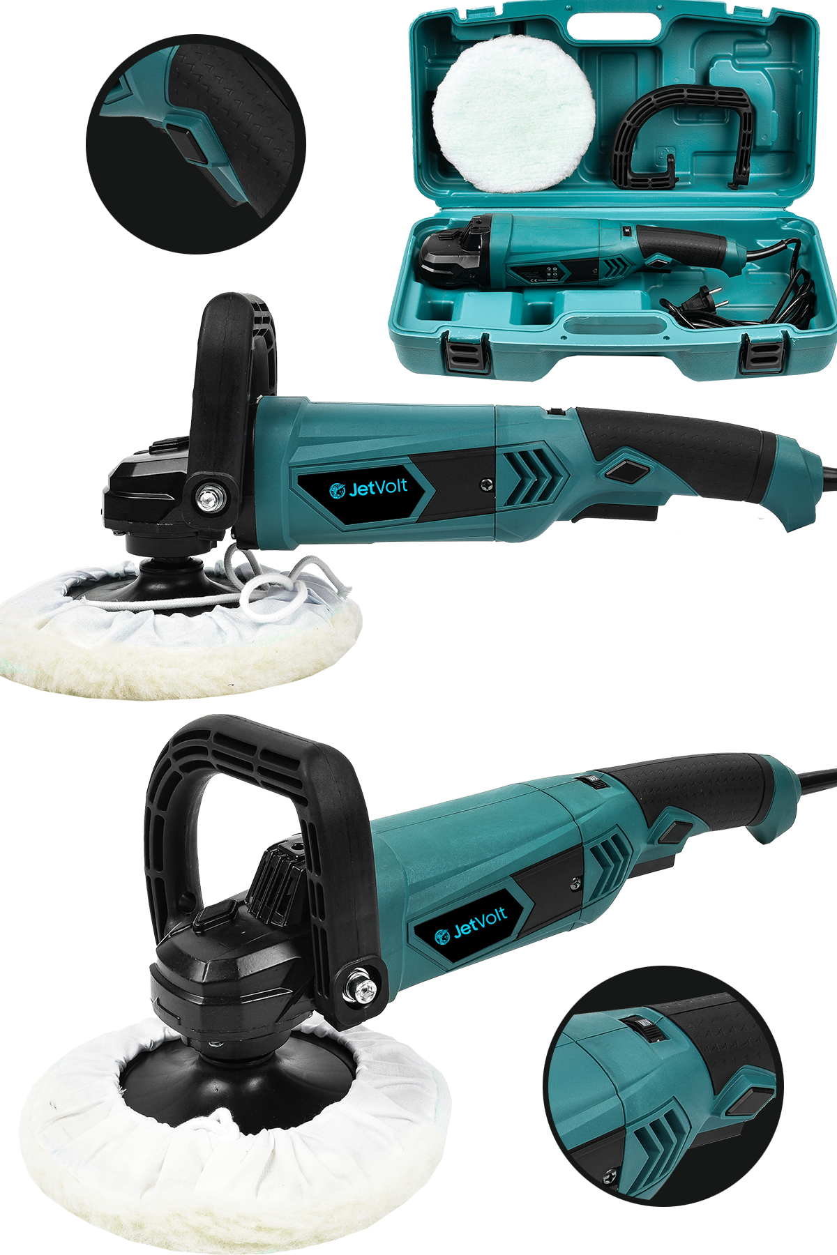 JetVolt Devir Ayarlı Polisaj Makinesi 6 Kademeli Pasta Cila Kiti 1300 Watt 180 mm - Mavi