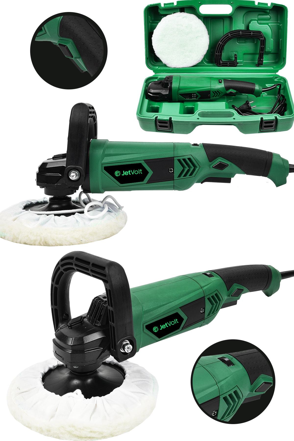 JetVolt Devir Ayarlı Polisaj Makinesi 6 Kademeli Pasta Cila Kiti 1300 Watt 180 mm - Yeşil