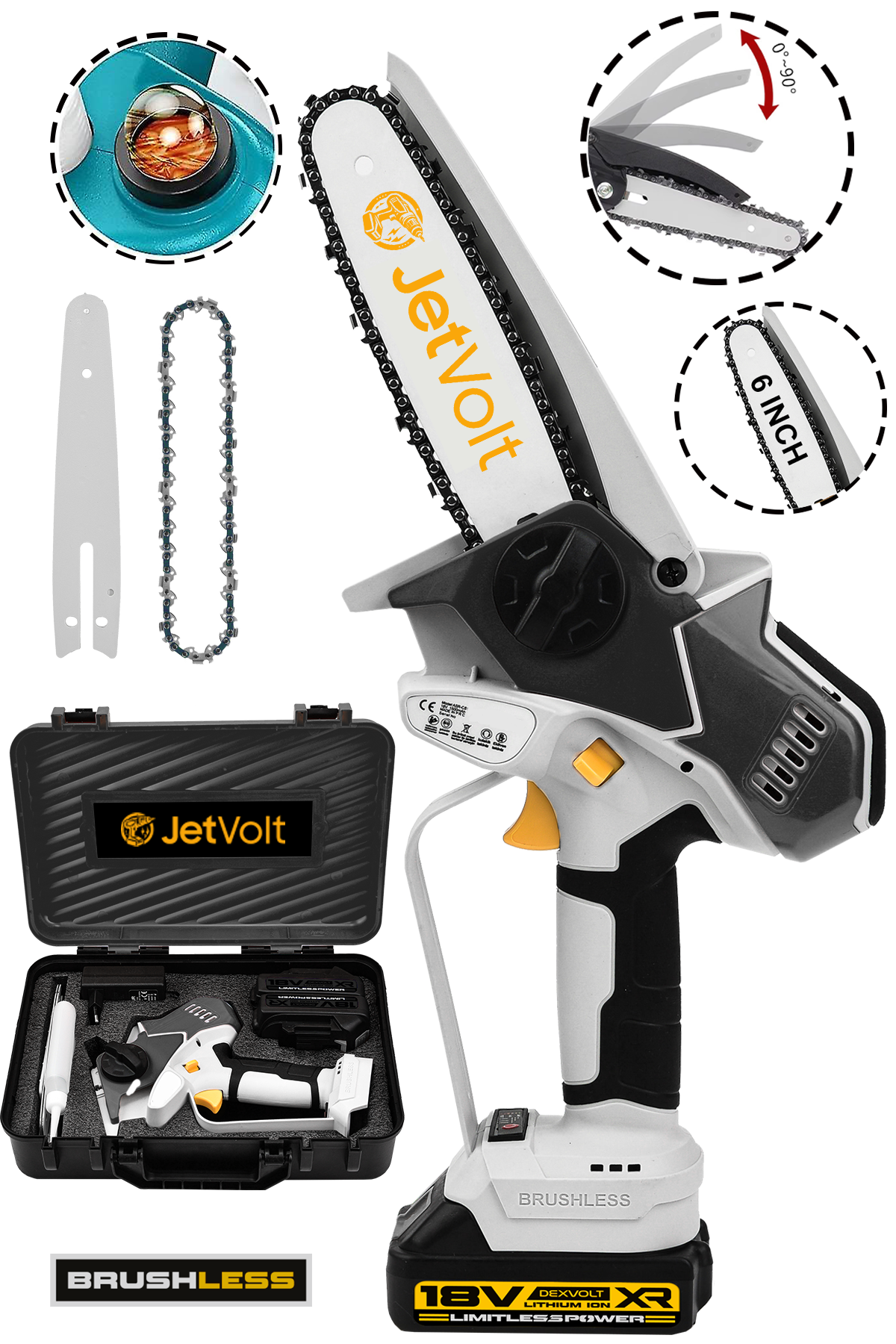 JetVolt Extra Power Kömürsüz Motor Şarjlı El Testeresi Ağaç Odun Dal Kesme Budama Mavi - Siyah