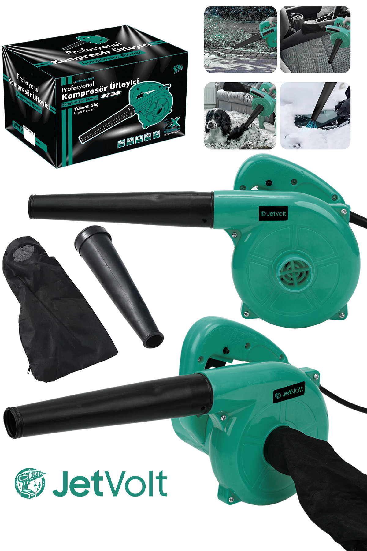 JetVolt Hava Üfleme Emme Makinesi 6 Kademe Devir Ayarlı 600 Watt Elektrikli Hava Üfleme Körüğü - Yeşil