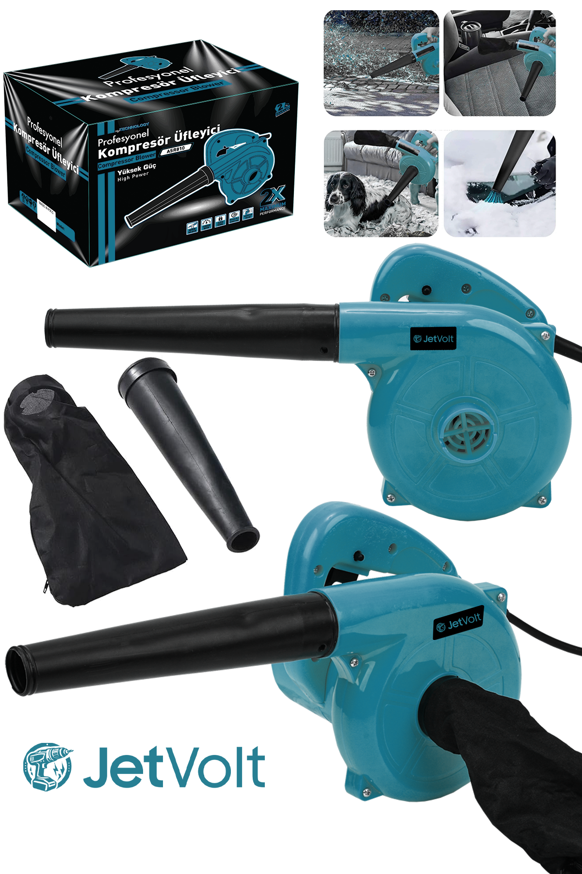 JetVolt Hava Üfleme Emme Makinesi 6 Kademe Devir Ayarlı 600 Watt Elektrikli Hava Üfleme Körüğü - Mavi