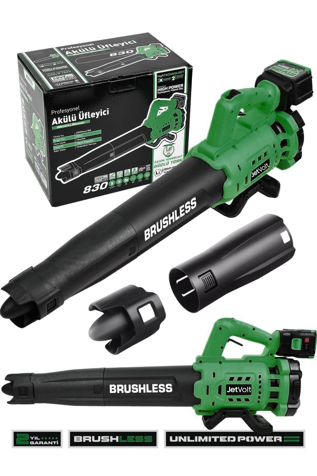 JetVolt Profesyonel 21 V Çift Akülü Turbo Motor 2800 Rpm Yaprak Hava Üfleme Makinesi - Yeşil