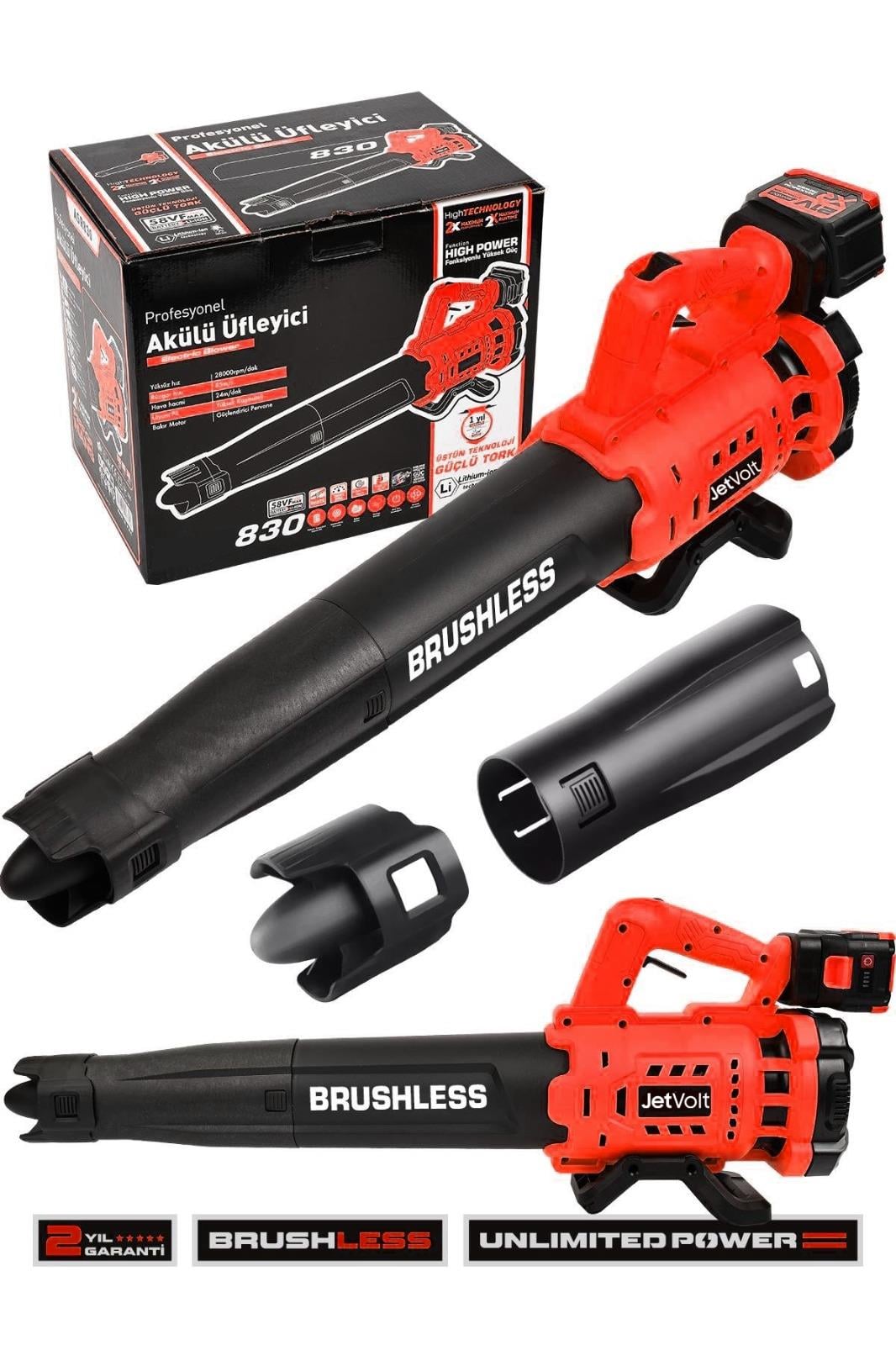 JetVolt Profesyonel 21 V Çift Akülü Turbo Motor 2800 Rpm Yaprak Hava Üfleme Makinesi - Kırmızı