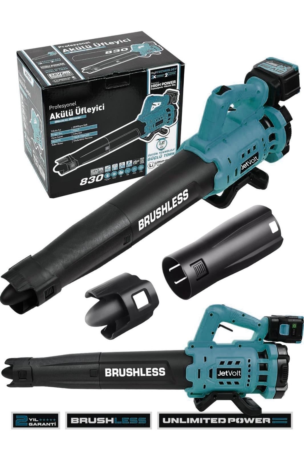 JetVolt Profesyonel 21 V Çift Akülü Turbo Motor 2800 Rpm Yaprak Hava Üfleme Makinesi - Mavi