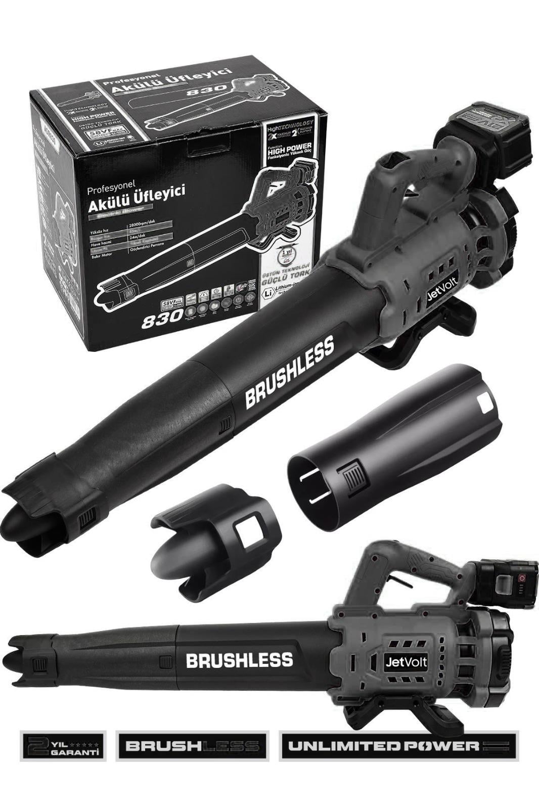 JetVolt Profesyonel 21 V Çift Akülü Turbo Motor 2800 Rpm Yaprak Hava Üfleme Makinesi - Siyah