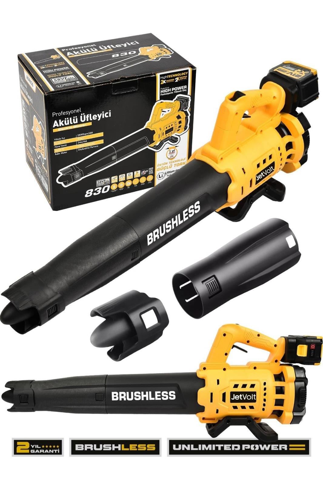 JetVolt Profesyonel 21 V Çift Akülü Turbo Motor 2800 Rpm Yaprak Hava Üfleme Makinesi - Sarı