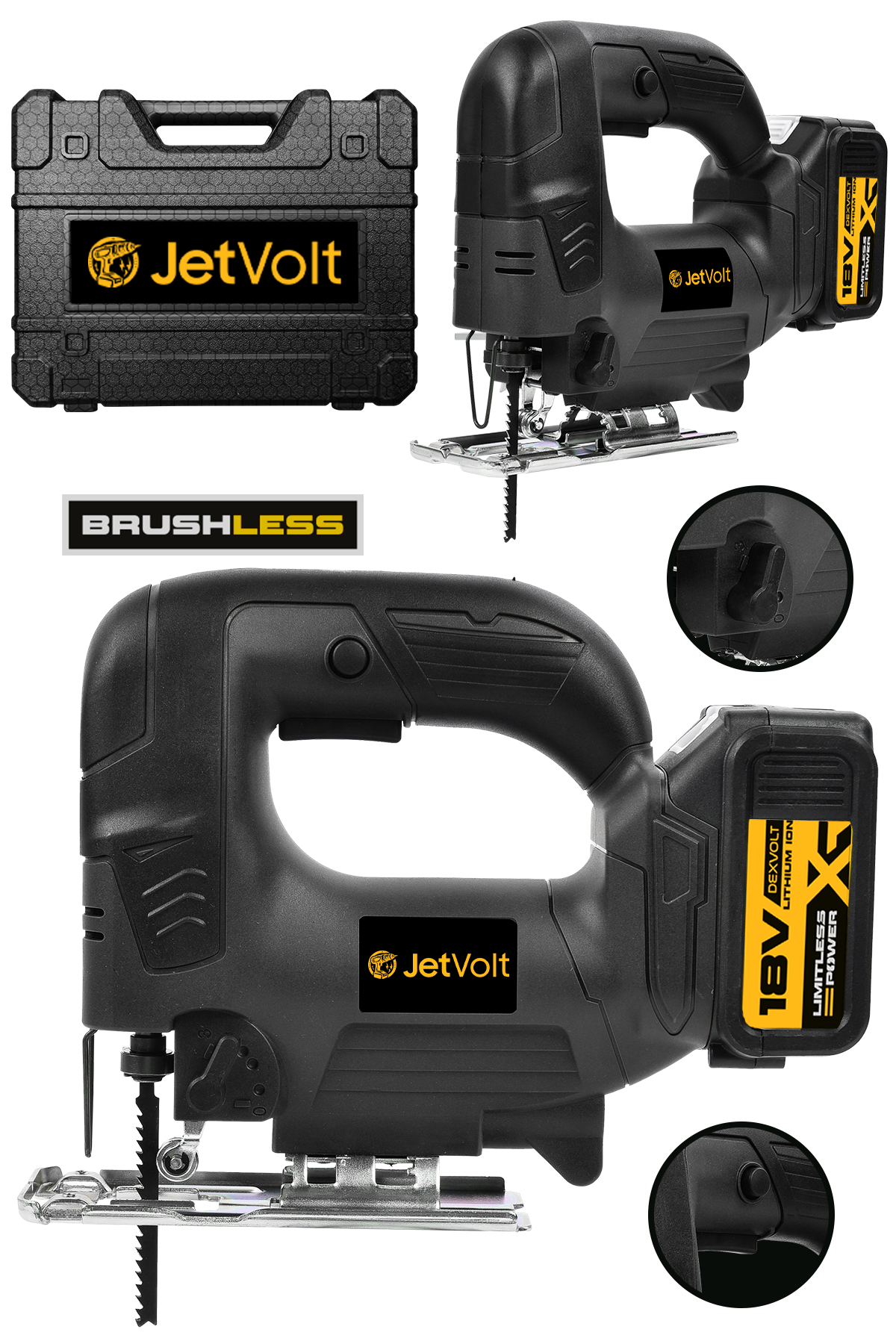 JetVolt Profesyonel 21V 3.0Ah 10 Pilli Metal Şanzıman Dekupaj Testere - Siyah