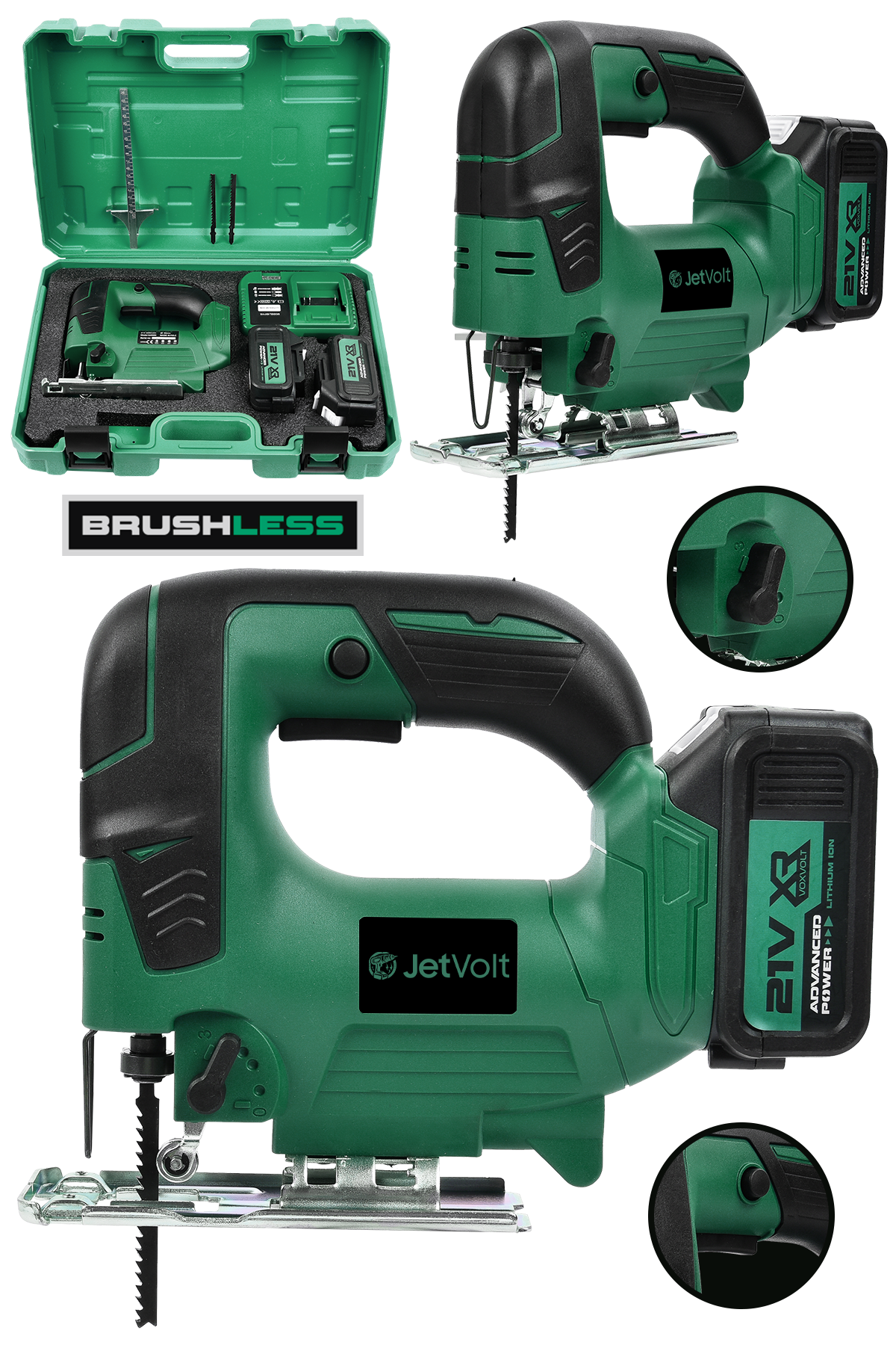 JetVolt Profesyonel 21V 3.0Ah 10 Pilli Metal Şanzıman Dekupaj Testere - Yeşil