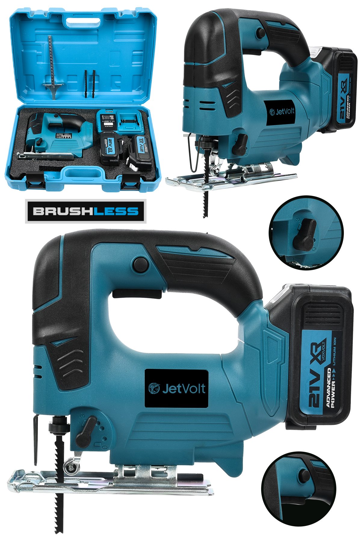 JetVolt Profesyonel 21V 3.0Ah 10 Pilli Metal Şanzıman Dekupaj Testere - Mavi