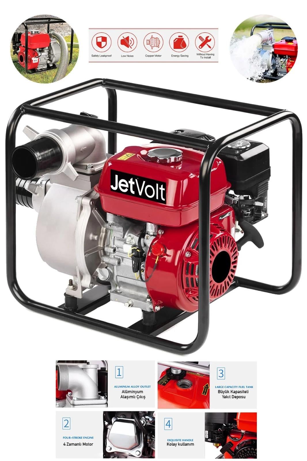 JetVolt Profesyonel 3 İnç Benzinli Su Pompası Motoru - Kırmızı