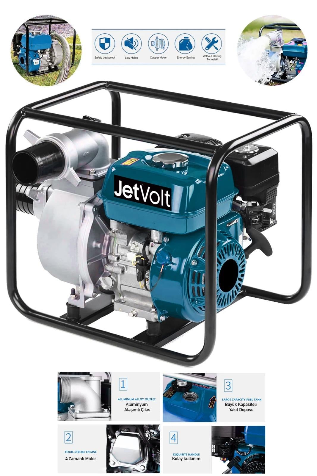 JetVolt Profesyonel 3 İnç Benzinli Su Pompası Motoru - Mavi