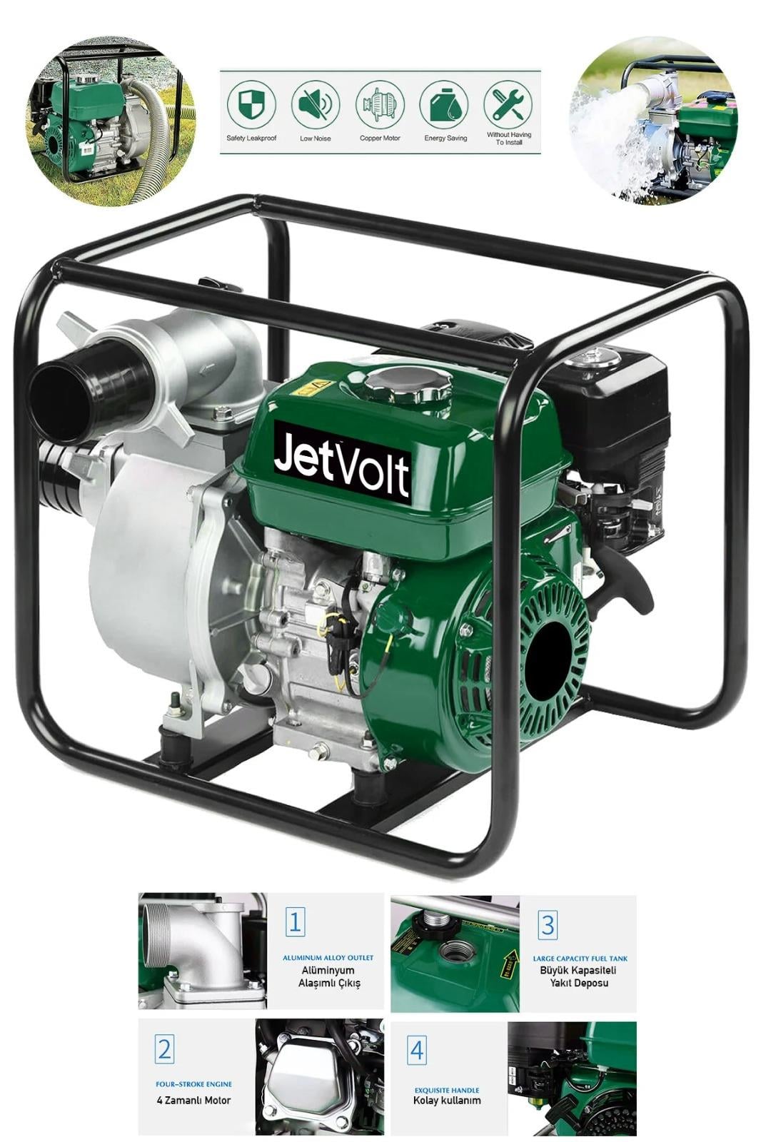 JetVolt Profesyonel 3 İnç Benzinli Su Pompası Motoru - Yeşil