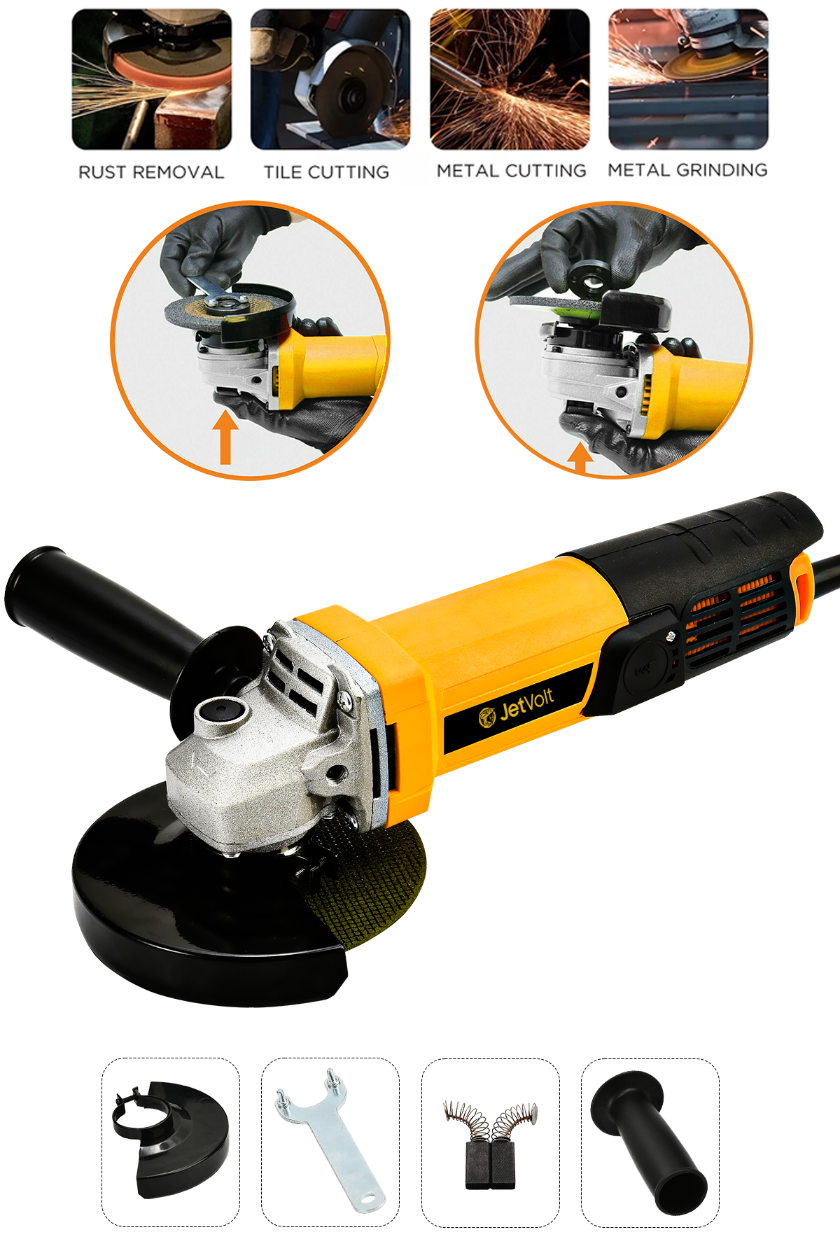 JetVolt Profesyonel 550W Avuç Taşlama Makinesi 125mm Bakır Sargılı Spiral - Sarı