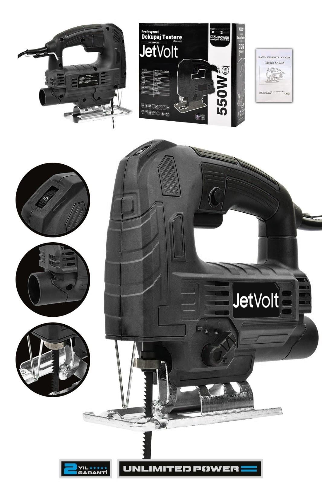 JetVolt Profesyonel 550W Devir Ayarlı Dekupaj Testere Makinesi - Siyah