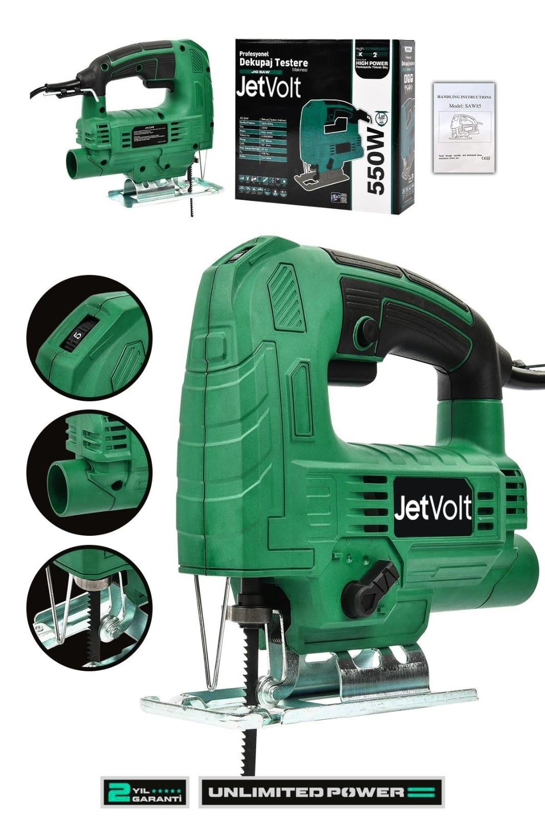 JetVolt Profesyonel 550W Devir Ayarlı Dekupaj Testere Makinesi - Yeşil