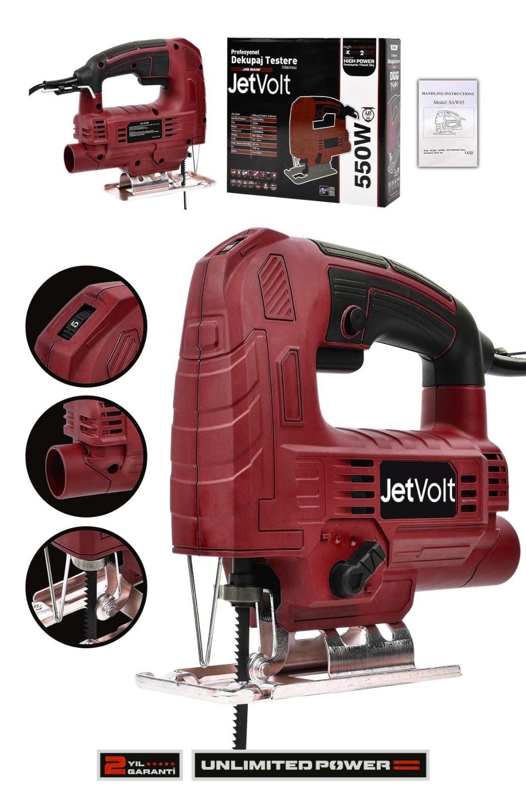 JetVolt Profesyonel 550W Devir Ayarlı Dekupaj Testere Makinesi - Kırmızı