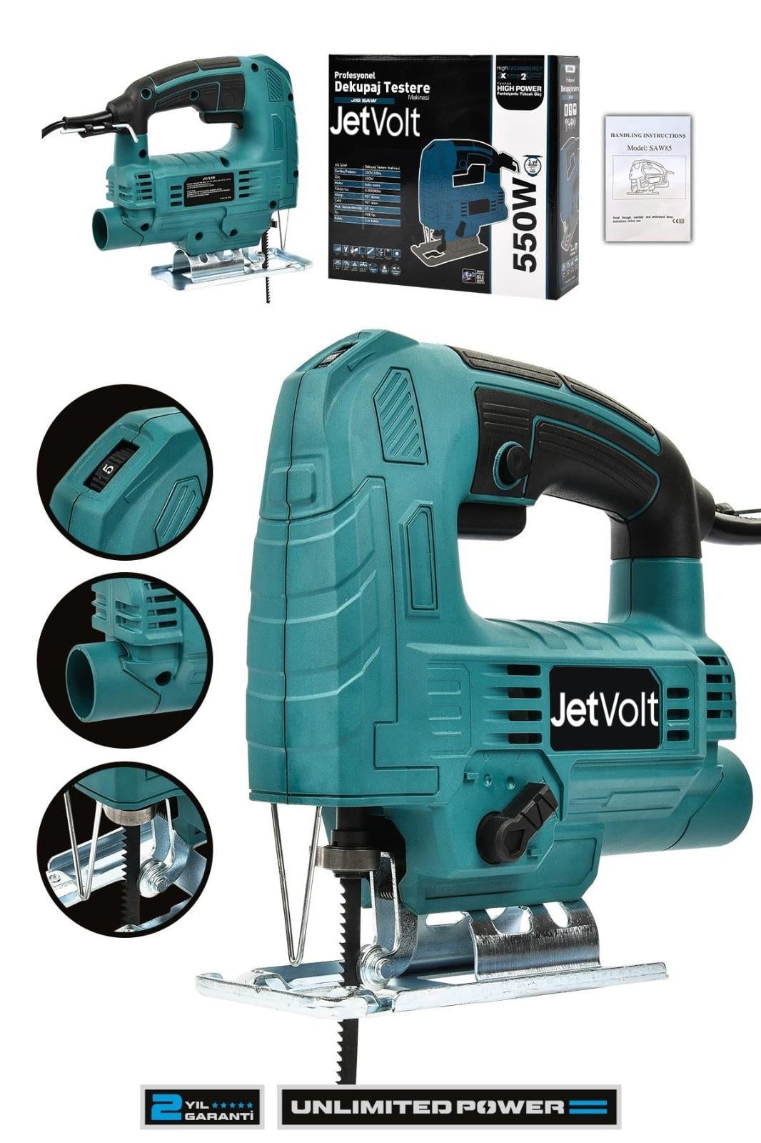 JetVolt Profesyonel 550W Devir Ayarlı Dekupaj Testere Makinesi - Mavi