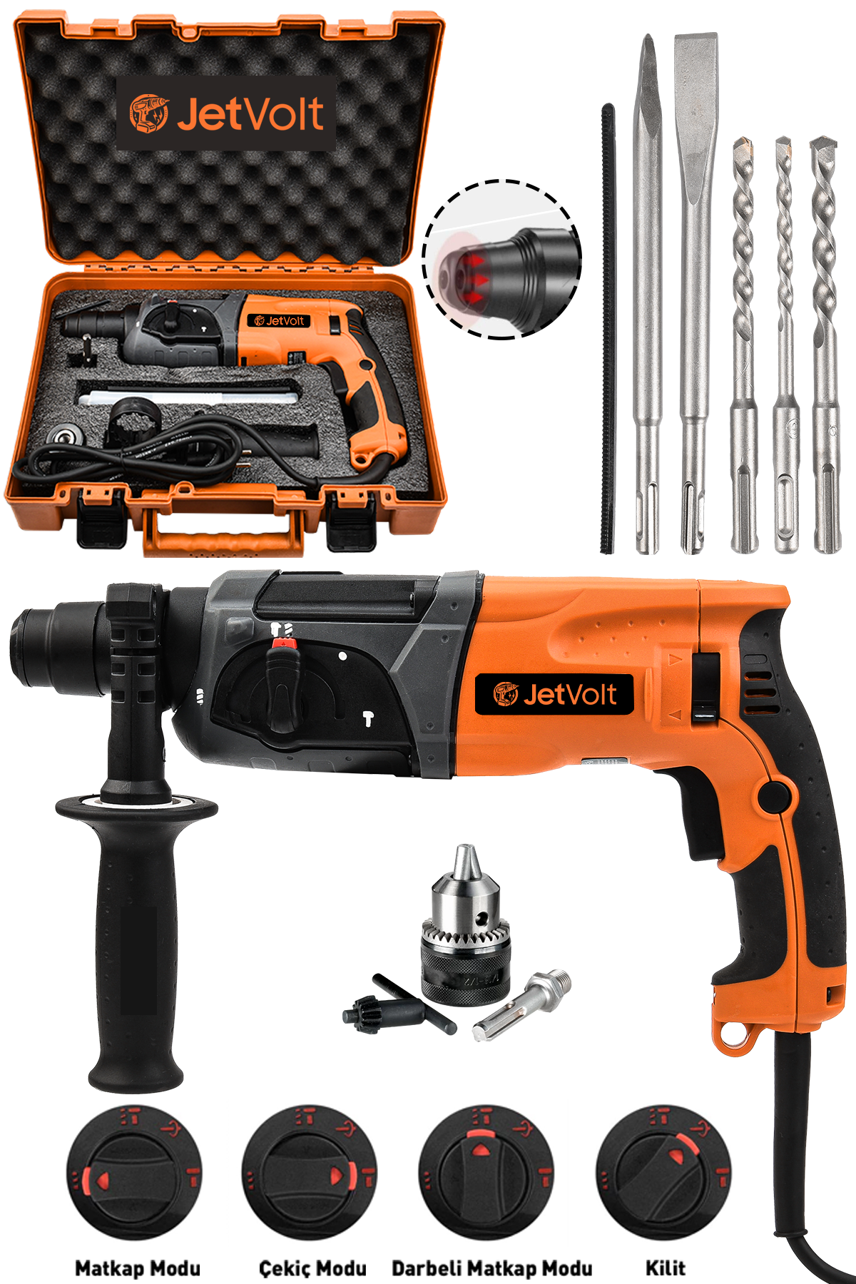JetVolt Profesyonel 850W Darbeli Metal Şanzıman Kırıcı Delici Hilti Matkap - Turuncu