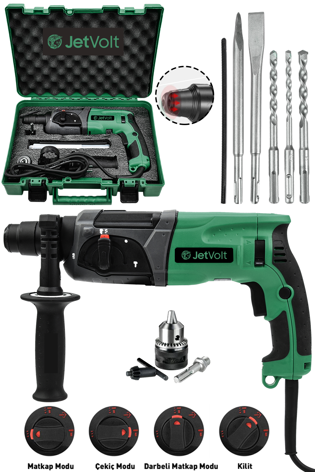 JetVolt Profesyonel 850W Darbeli Metal Şanzıman Kırıcı Delici Hilti Matkap - Yeşil