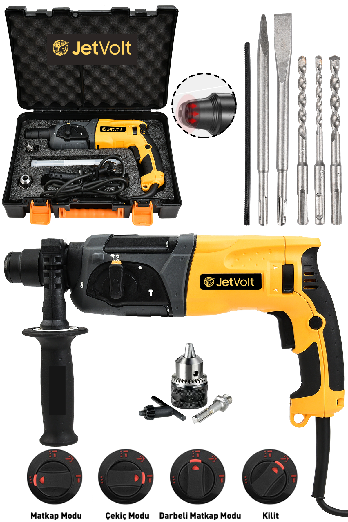 JetVolt Profesyonel 850W Darbeli Metal Şanzıman Kırıcı Delici Hilti Matkap - Sarı