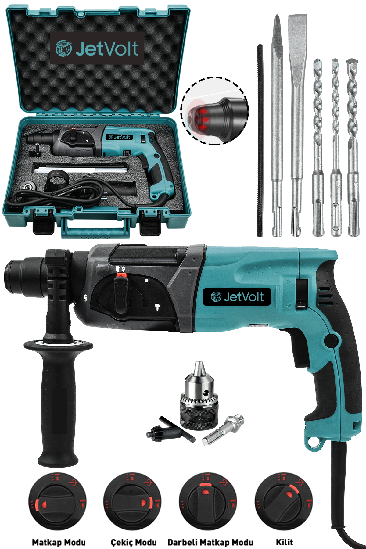 JetVolt Profesyonel 850W Darbeli Metal Şanzıman Kırıcı Delici Hilti Matkap - Mavi